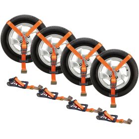 Car Tie Down Straps Kit, Lasso Style 2" x 120" Tire Straps, 5512 LBS Working Load, 11023 LBS Breaking Strength, with Flat Hooks for Passenger Car